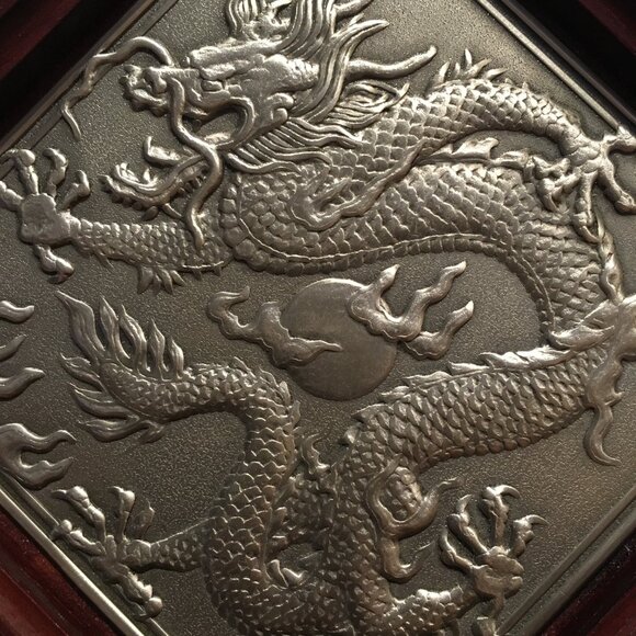Vintage Royal Selangor Pewter Chinese Dragon Art Plaque - Picture 3 of 12